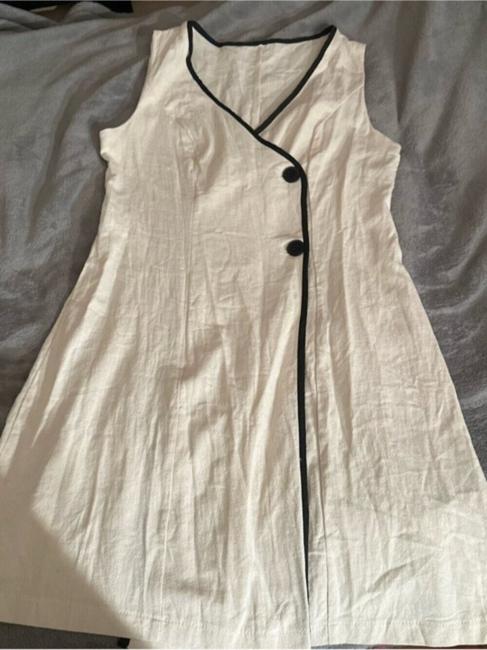 Sleeveless Cream Mini Dress with Black Piping